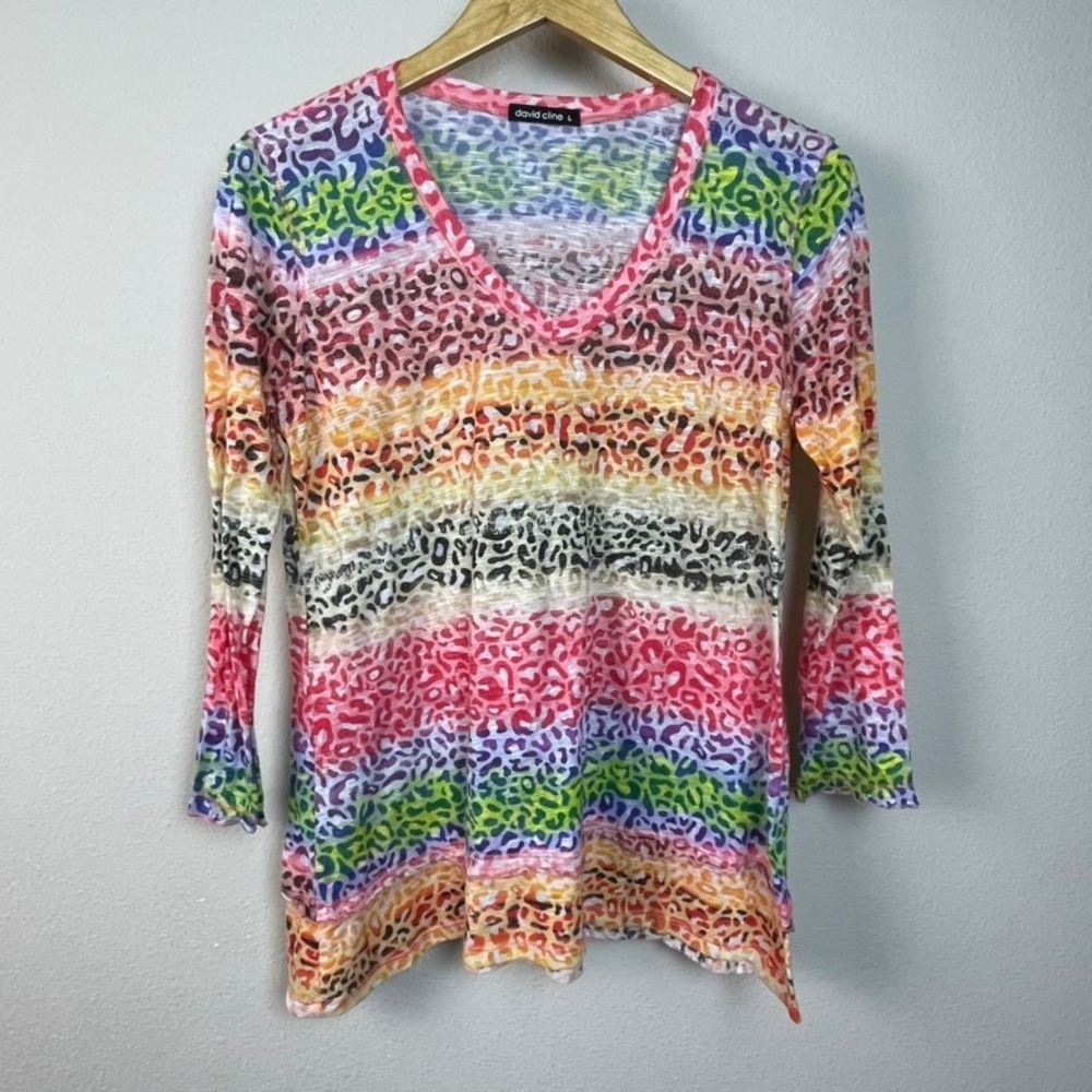 David Cline Multicolor Animal Print Long Sleeve Tee